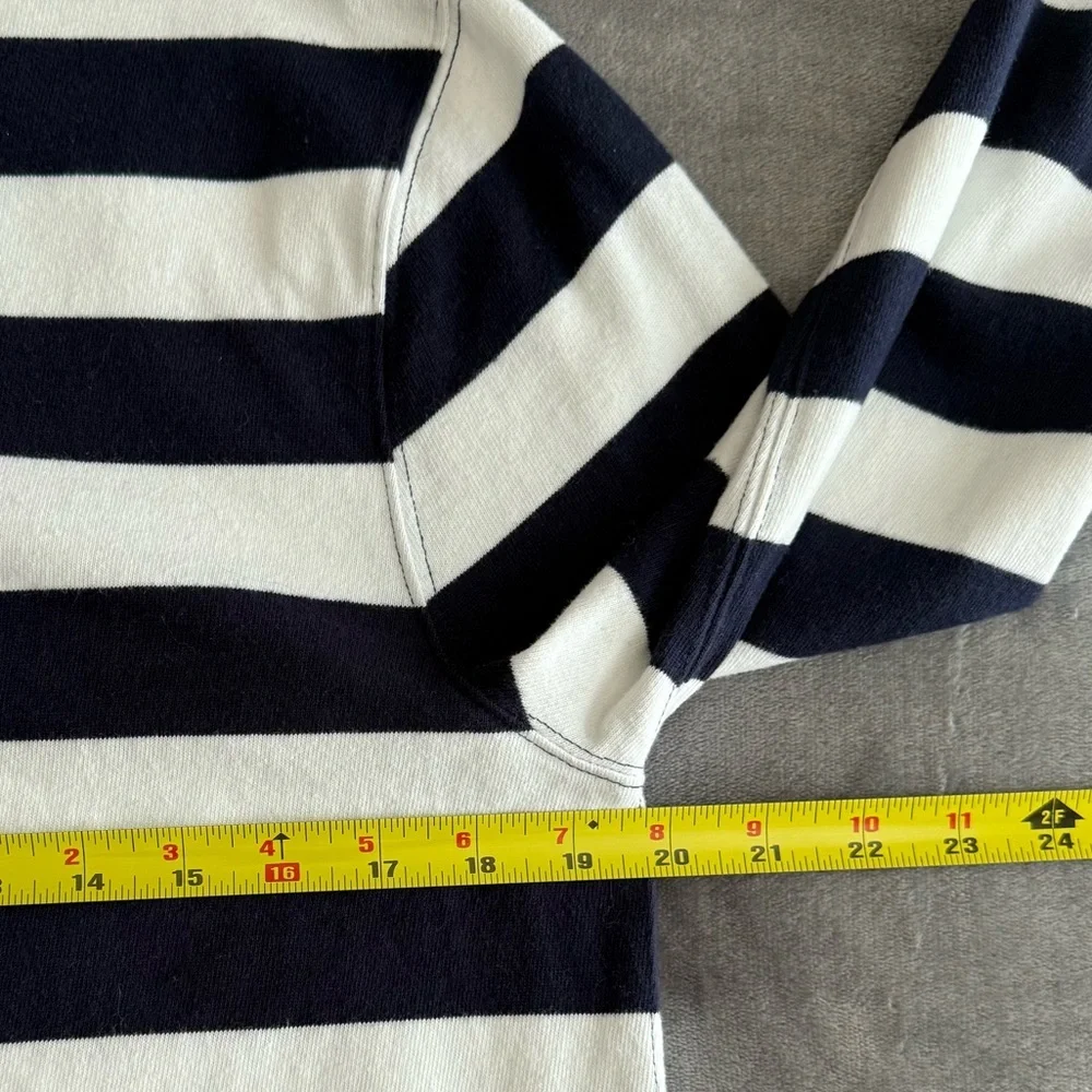 J. CREW 1/4 Zip Pullover Mock Sweater Mens Small Navy White Rugby Stripes Cotton